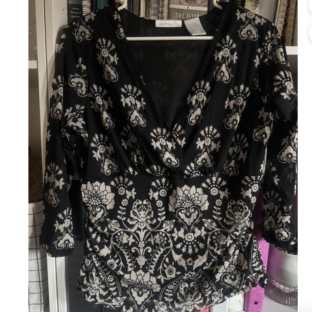 Worthington Y2K Floral Sleeve Mesh Top Size XL